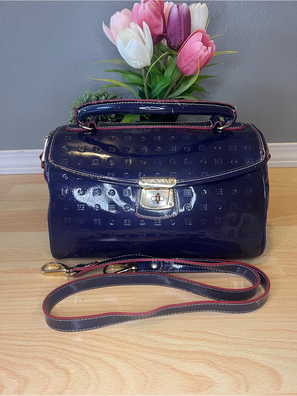 Arcadia Purple Patent Leather Satchel